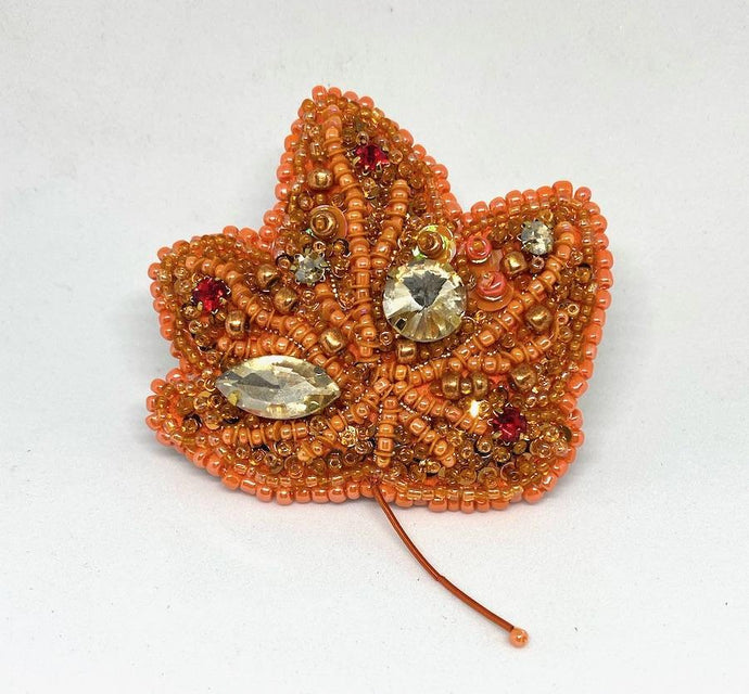 Orange Maple Leave Power Brooch